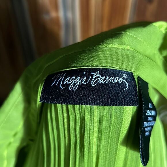 Maggie Barnes woman blouse top green pleated semi-sheer plus 2X FIRM on PRICE - Picture 2 of 5